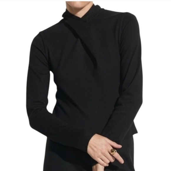 Vince Women’s Black Draped Twist Neck Long Sleeve Top Open Back Modern L - Picture 3 of 8